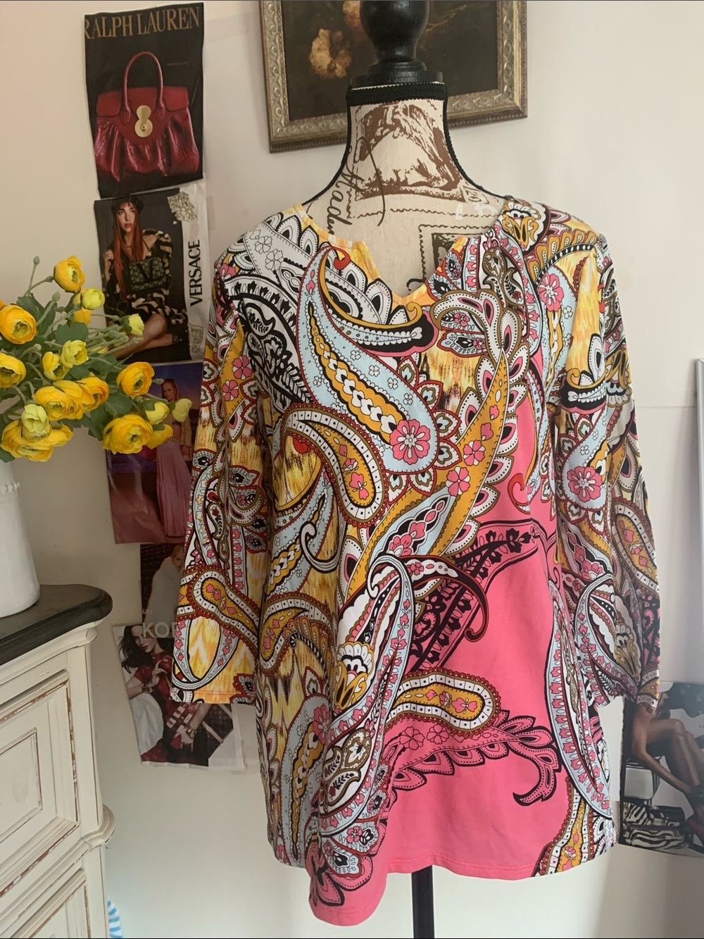 Bright Paisley Tunic Top in Pink, Yellow & White